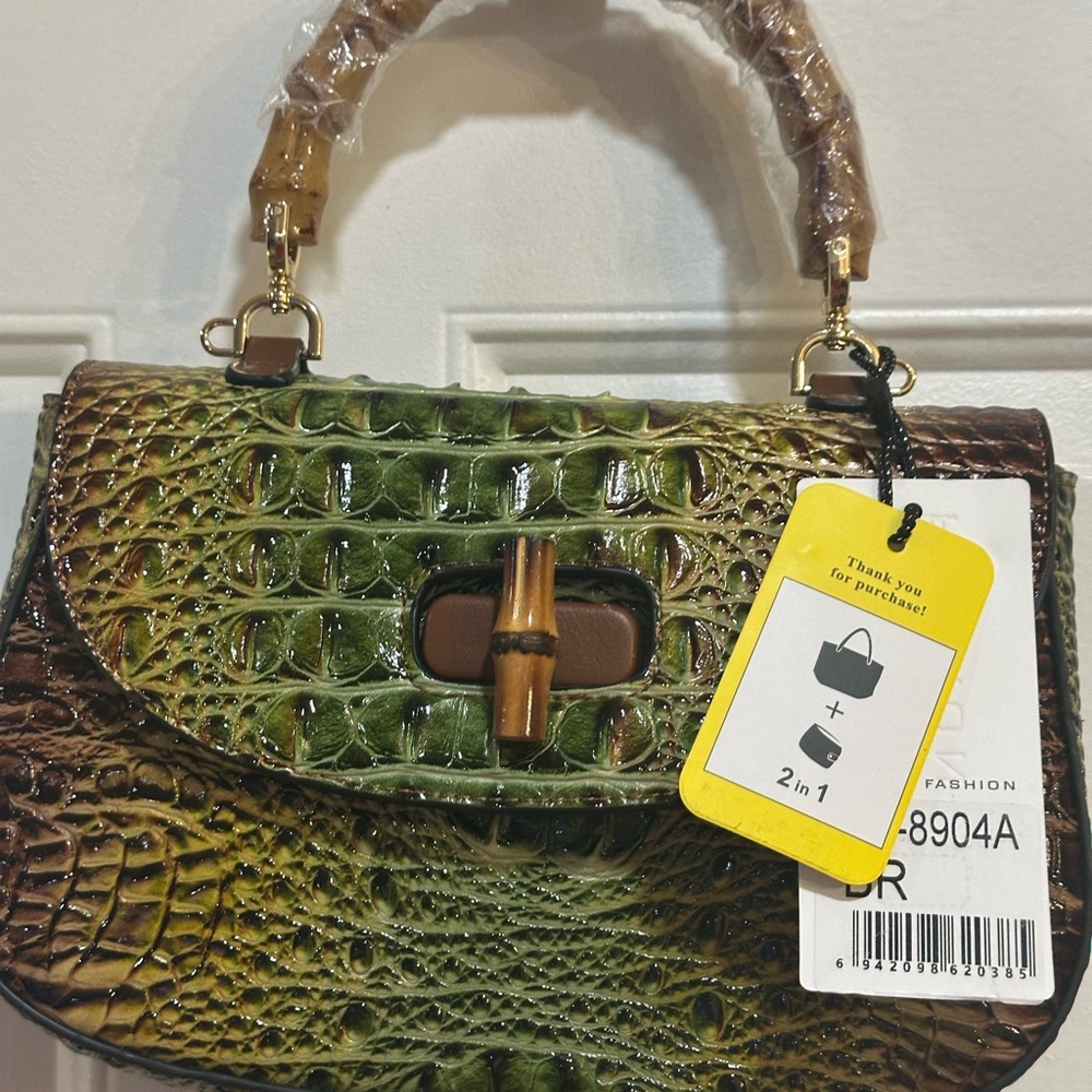 Chic Green Crocodile Pattern Satchel